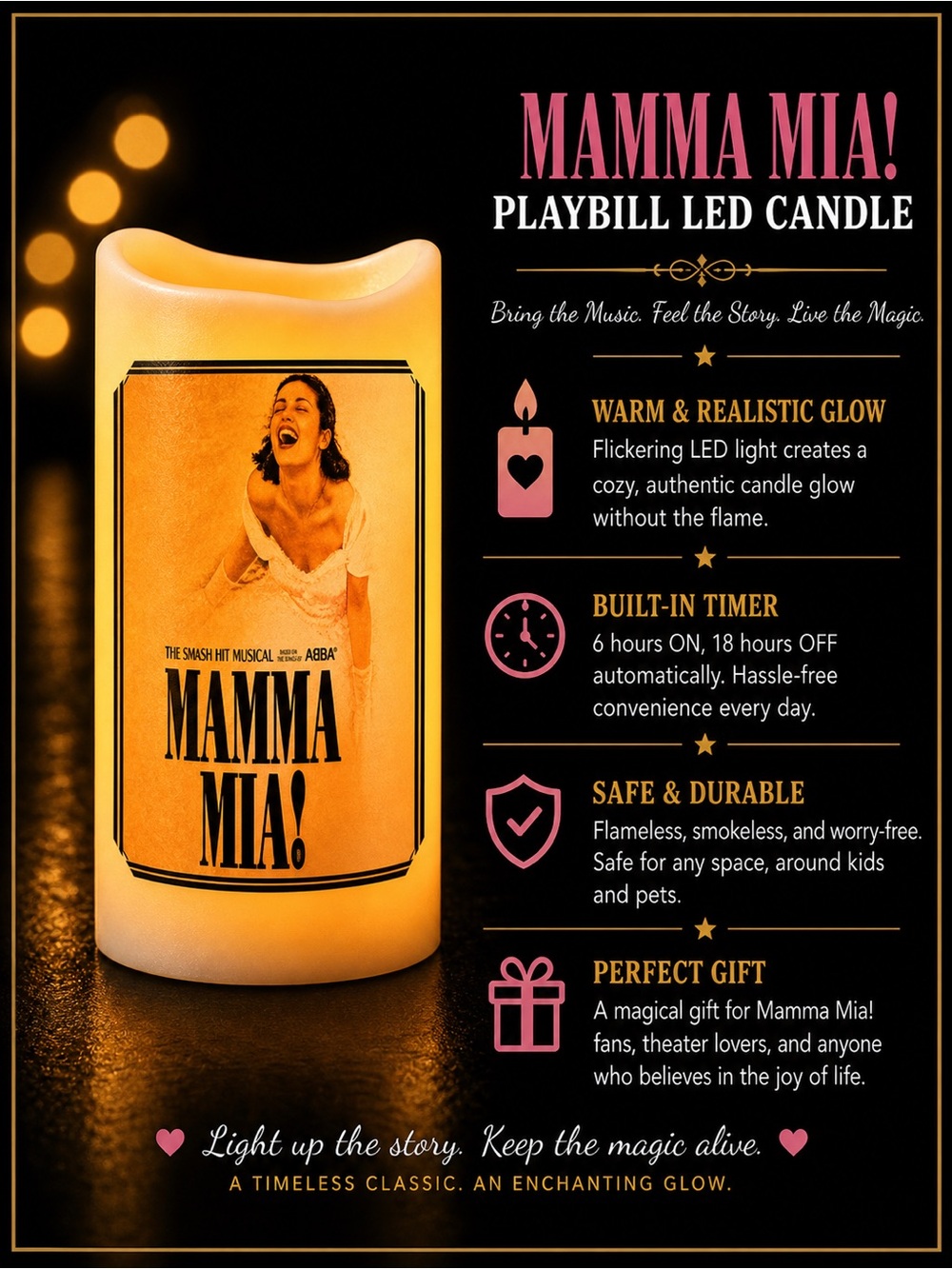 *30off3* 🕯MAMMA MIA‎ Musical Theater Flameless Candle